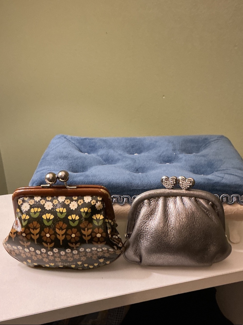 Brighton Vintage Retired Kisslock Wallets 70’s Print & Metallic Silver